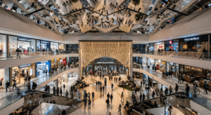 complex geometric ceiling mall design